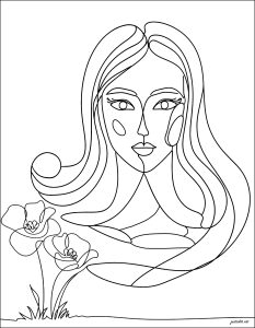 Woman and flowers (Line art)