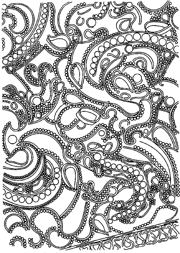 Coloring page representing harmonious blend of multi-size pearls, sparkling diamonds and elegant ribbons