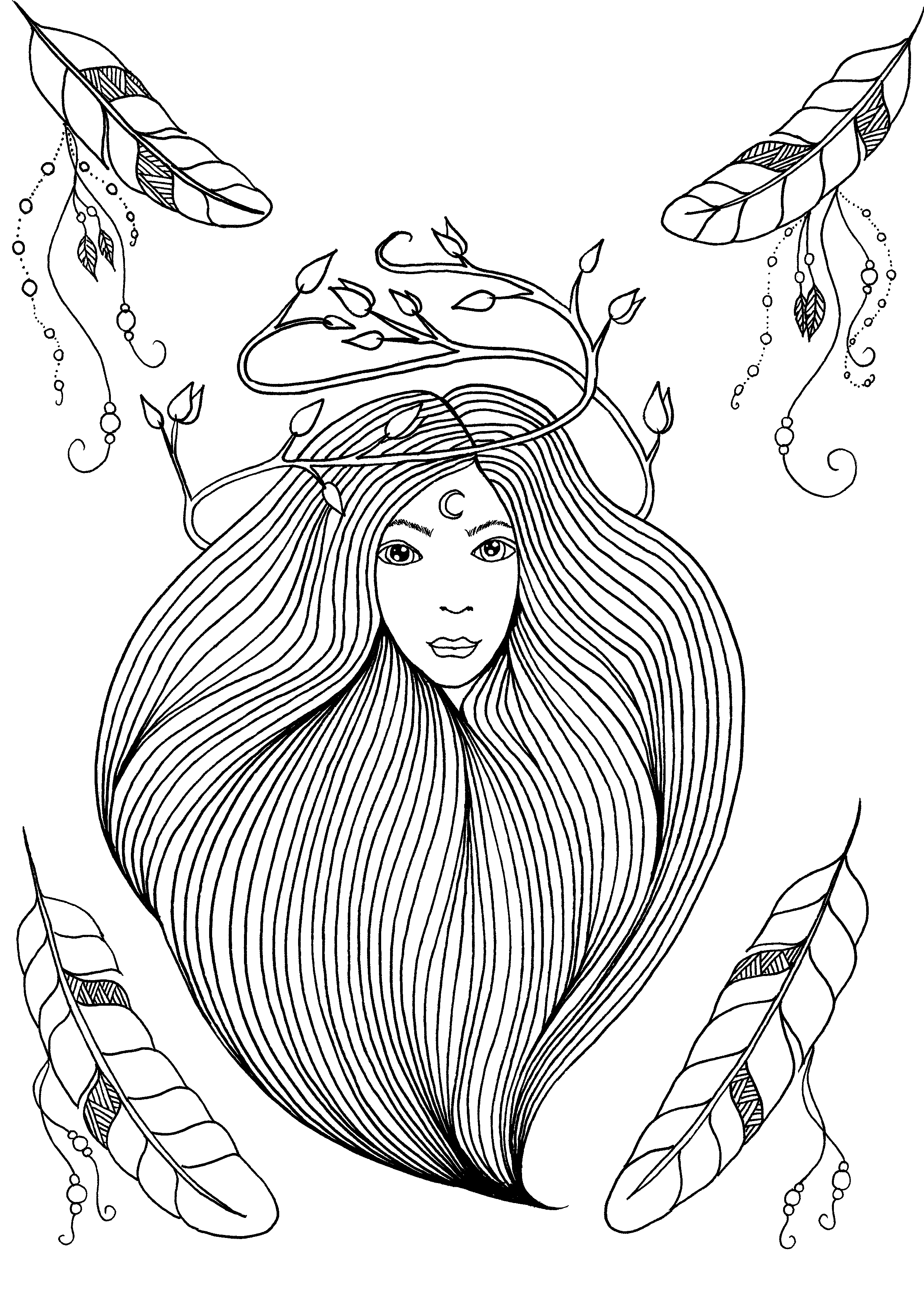 Coloring page of the cover of the Leen Margot's book 'Feathers and Dreams'