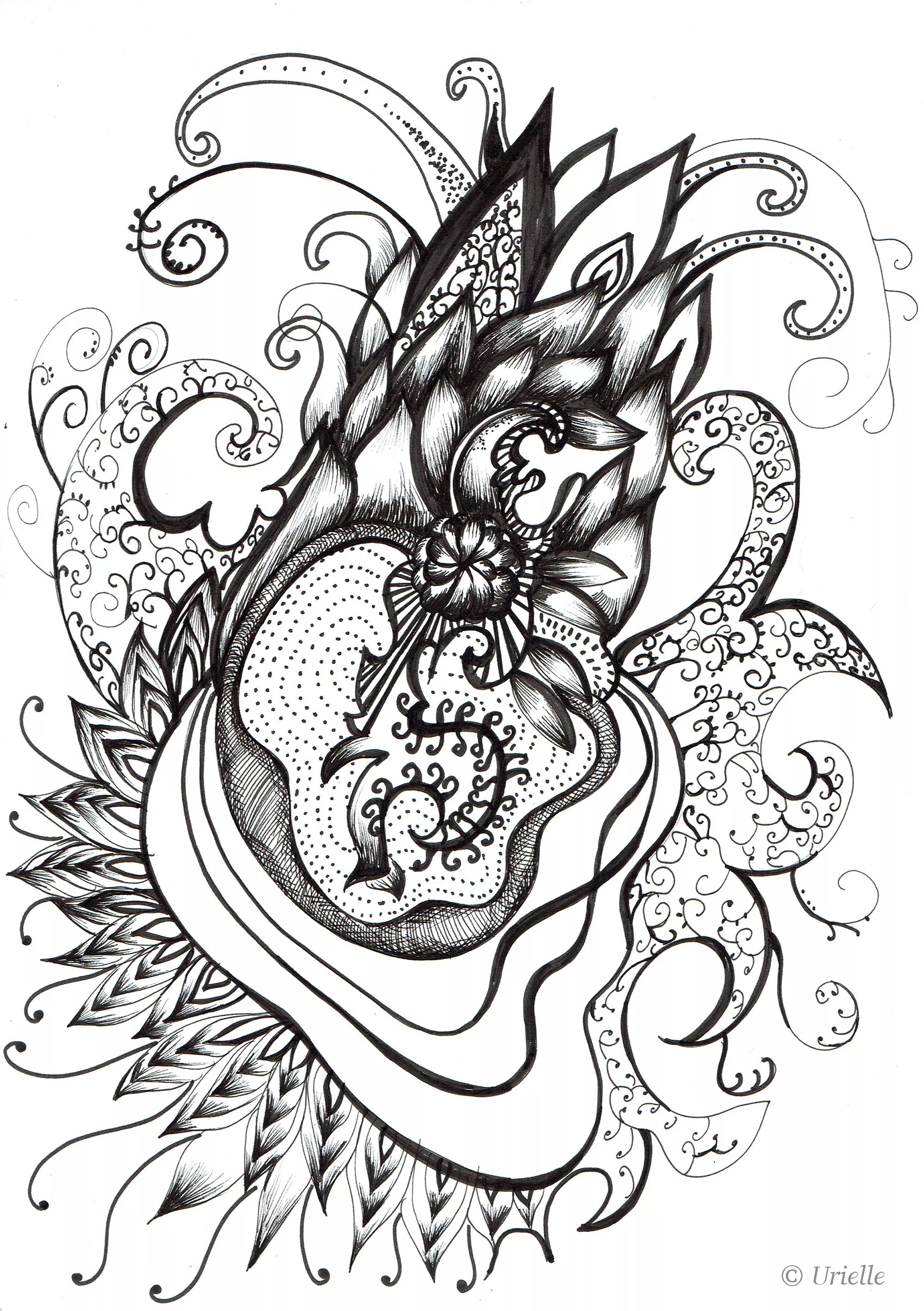 Heart and variation urielle (Printable Anti-stress / Zen Coloring Page for adults)