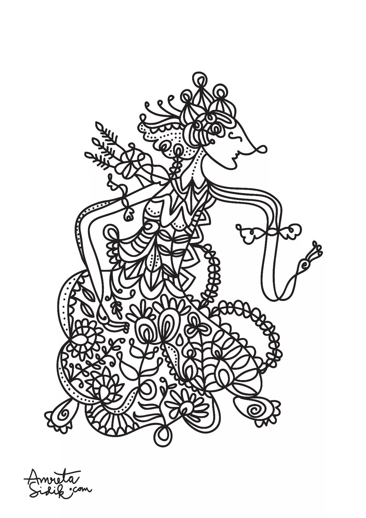Javanese doll - 1 (Printable Anti-stress / Zen Coloring Page for adults)