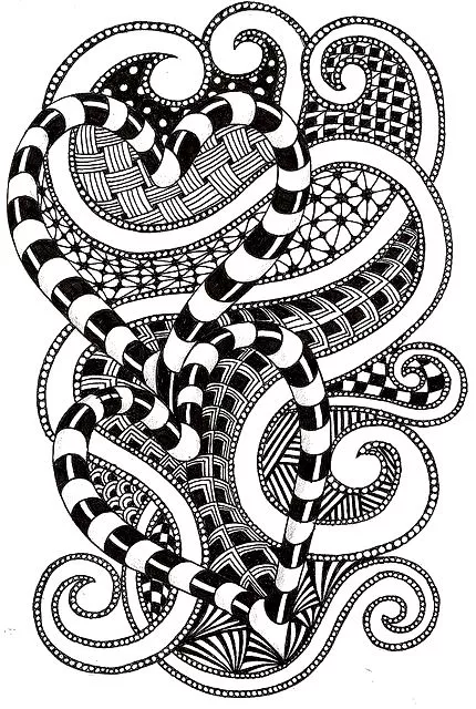 Zen anti stress to print curves tunels and hearts (Printable Anti-stress / Zen Coloring Page for adults)