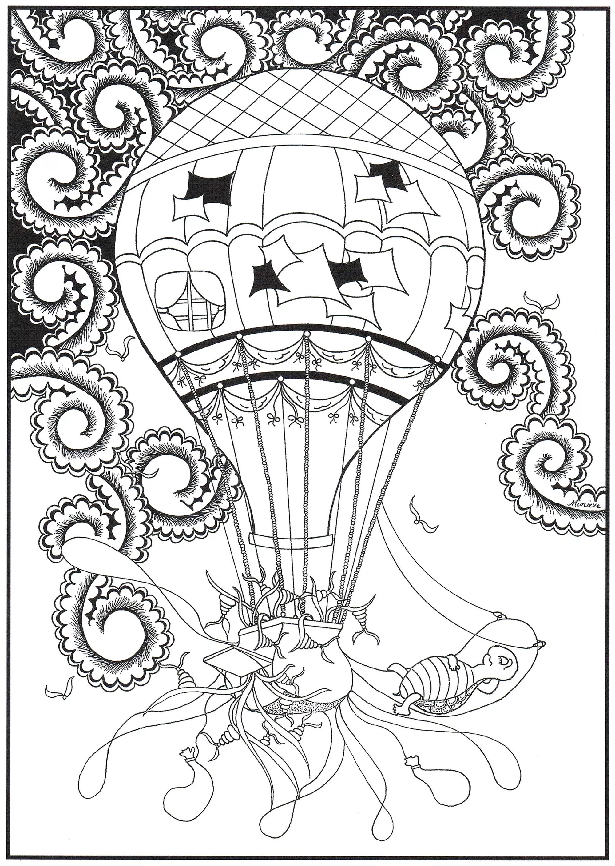 Superb hot air balloon (Printable Anti-stress / Zen Coloring Page for adults)