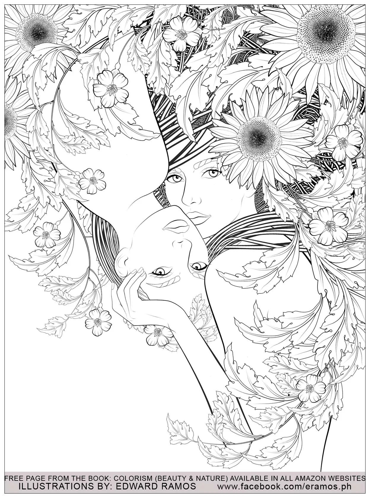 Beauty and nature edward ramos - 1 (Printable Anti-stress / Zen Coloring Page for adults)