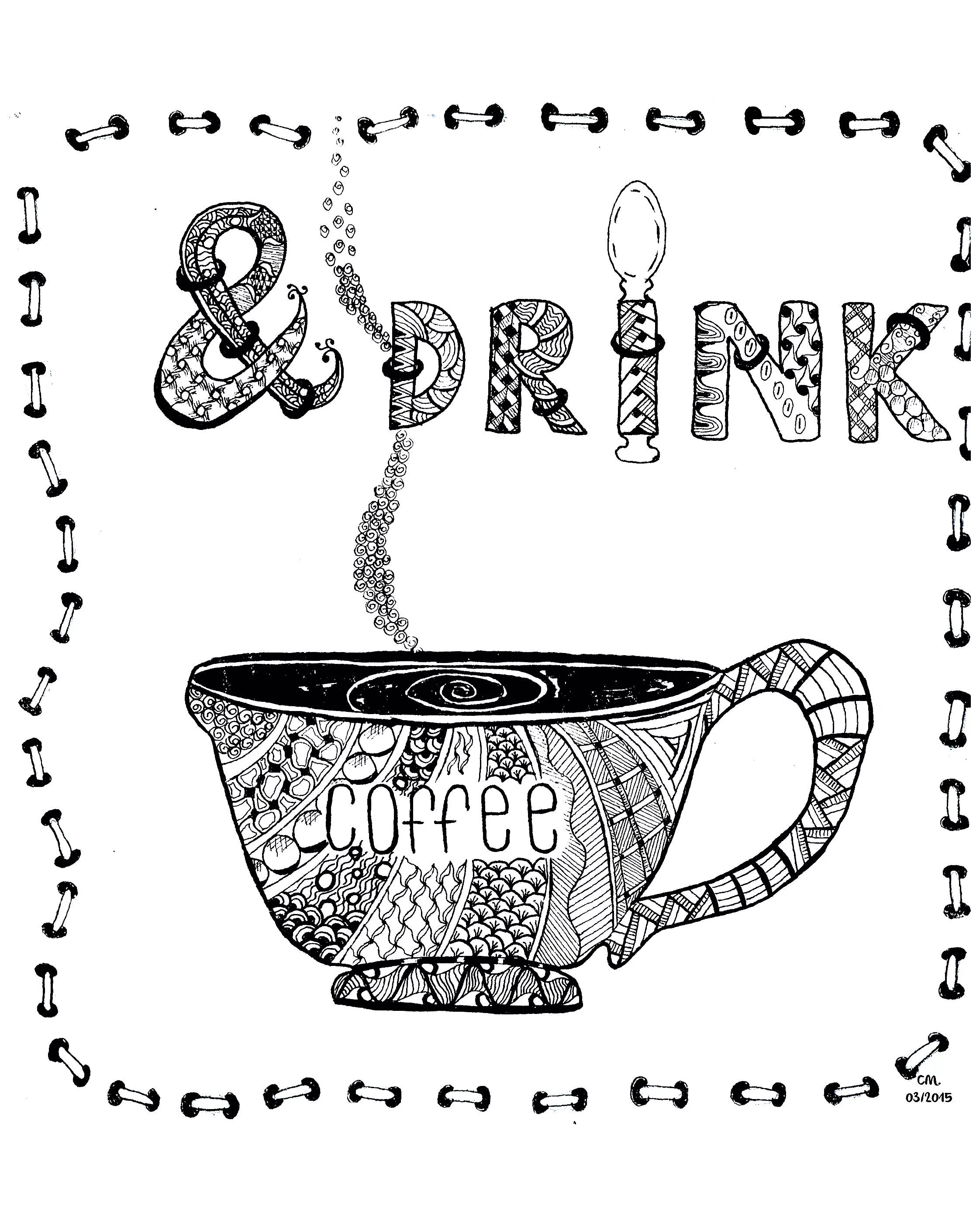 Drink Coffee (Printable Anti-stress / Zen Coloring Page for adults)