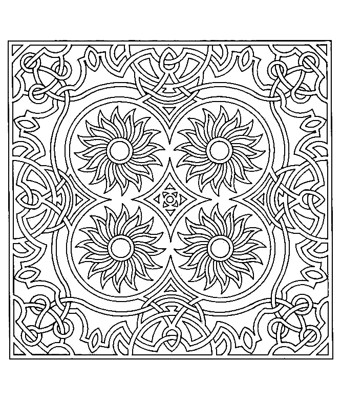 Symmetrical and harmonious elements (Printable Anti-stress / Zen Coloring Page for adults)