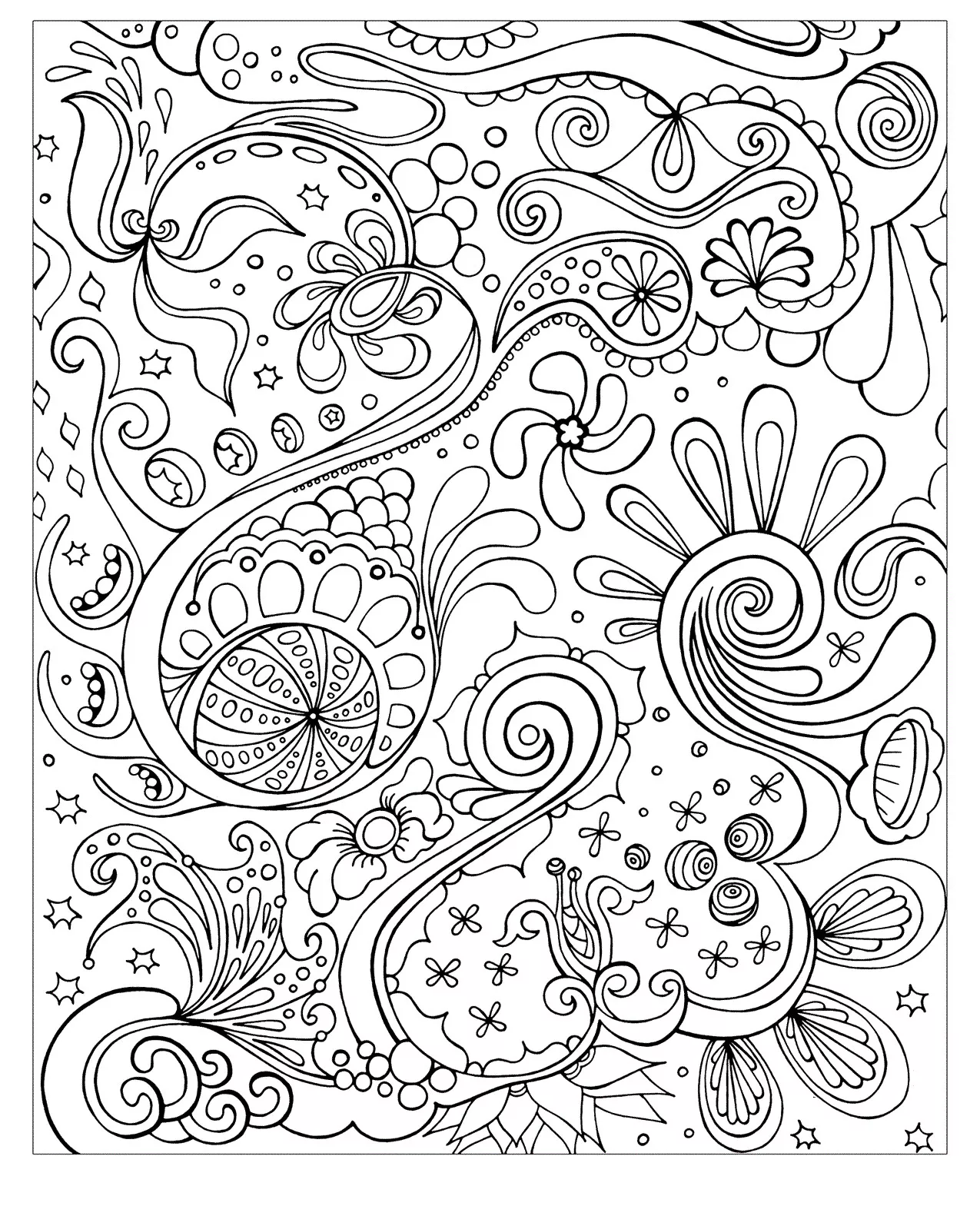 Strnage flowers (Printable Anti-stress / Zen Coloring Page for adults)