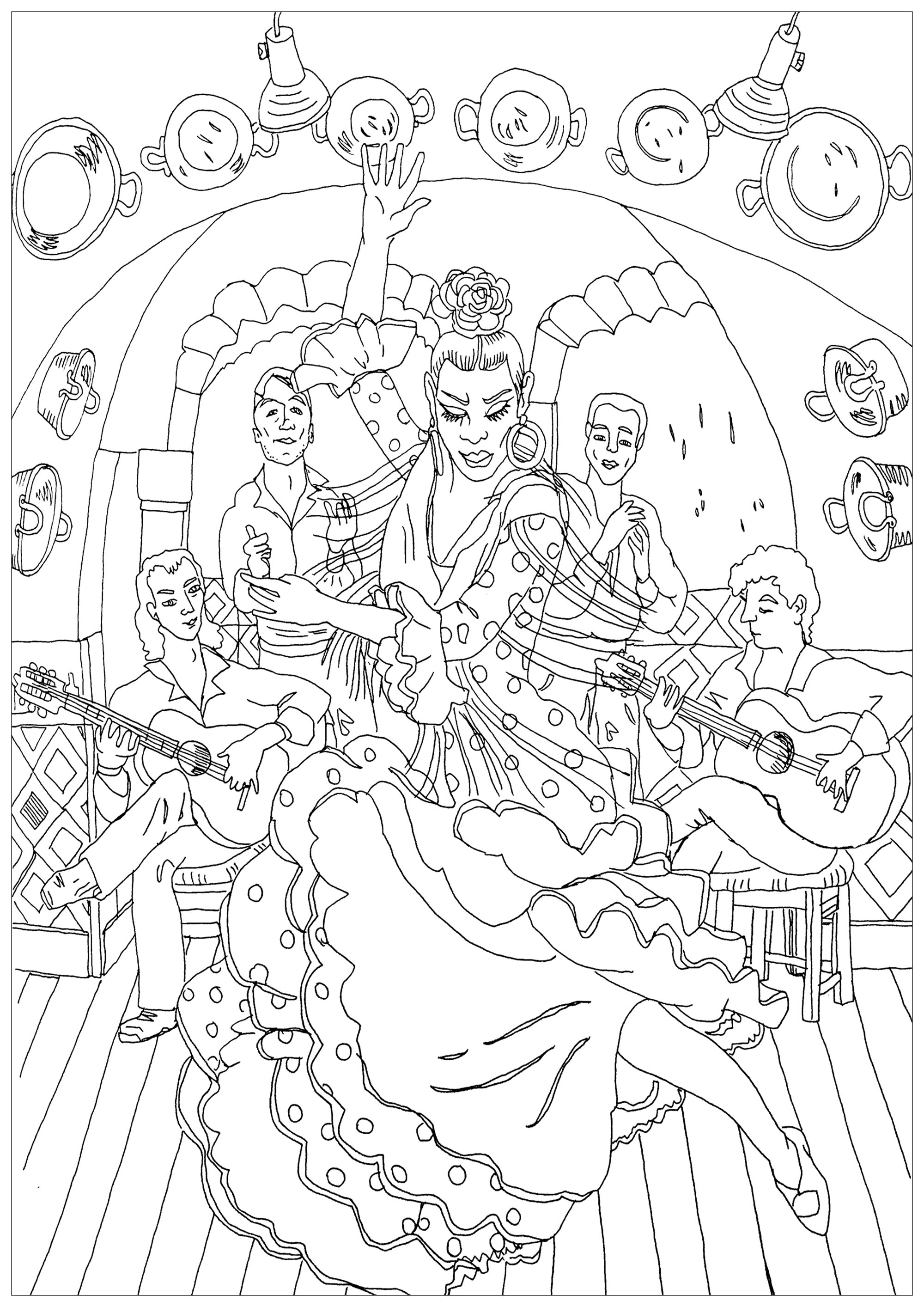 Flamenco in Spain - Anti stress Adult Coloring Pages