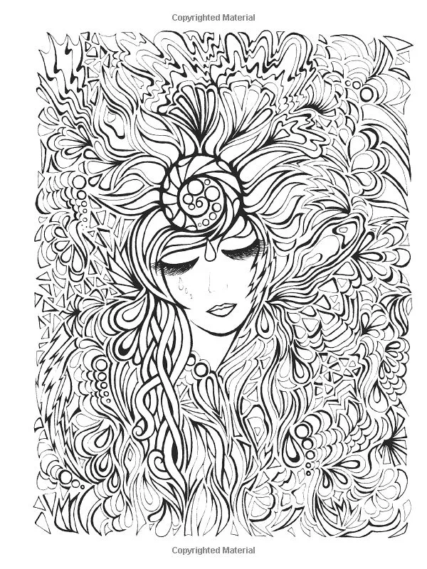 Flower face woman (Printable Anti-stress / Zen Coloring Page for adults)