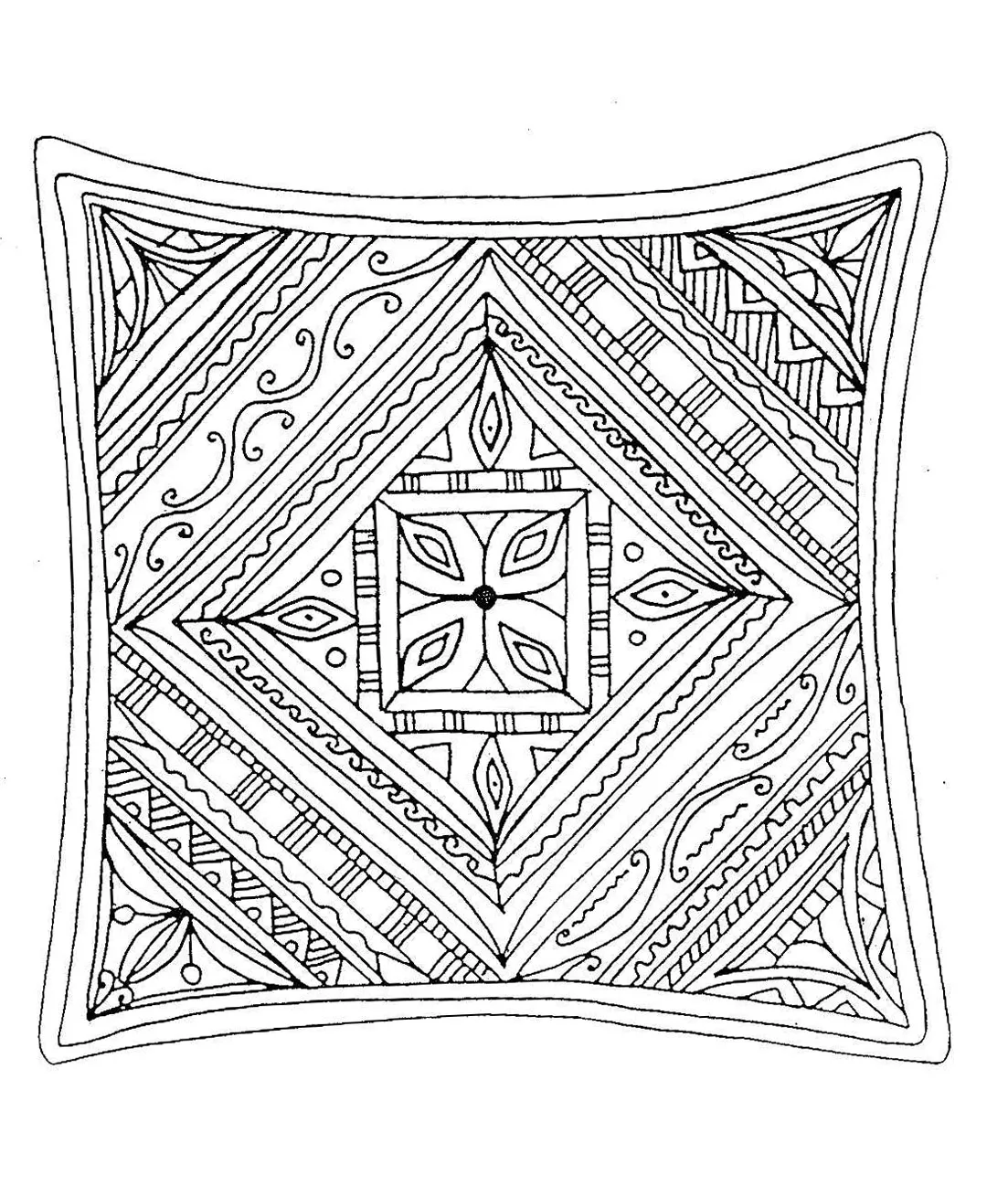 Hand-drawn square mandala (Printable Anti-stress / Zen Coloring Page for adults)