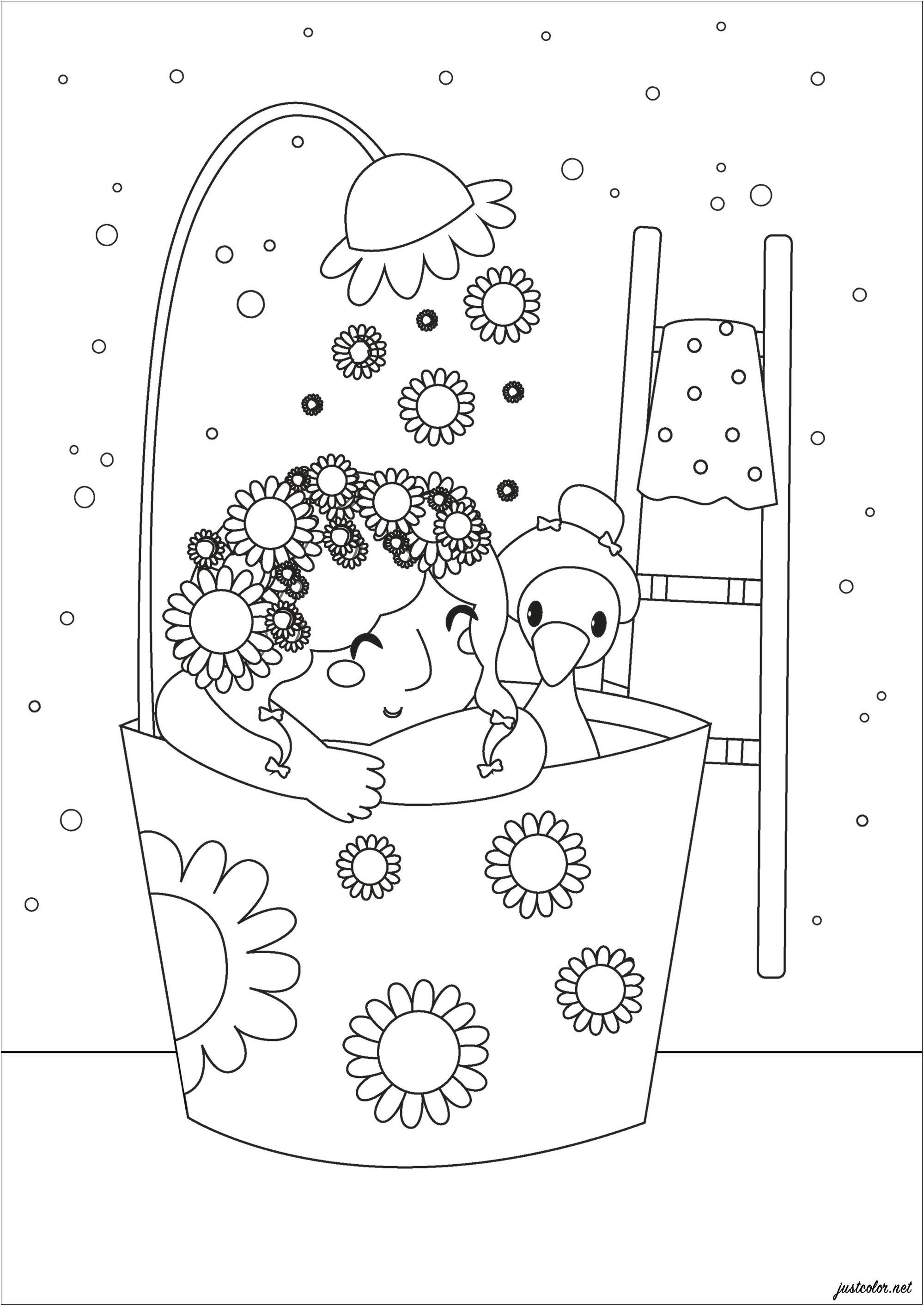 A funny bath whose shower is a flower ... A very Zen moment awaits you with this pretty coloring book A funny bath whose shower is a flower ... A very Zen moment awaits you with this pretty coloring book
