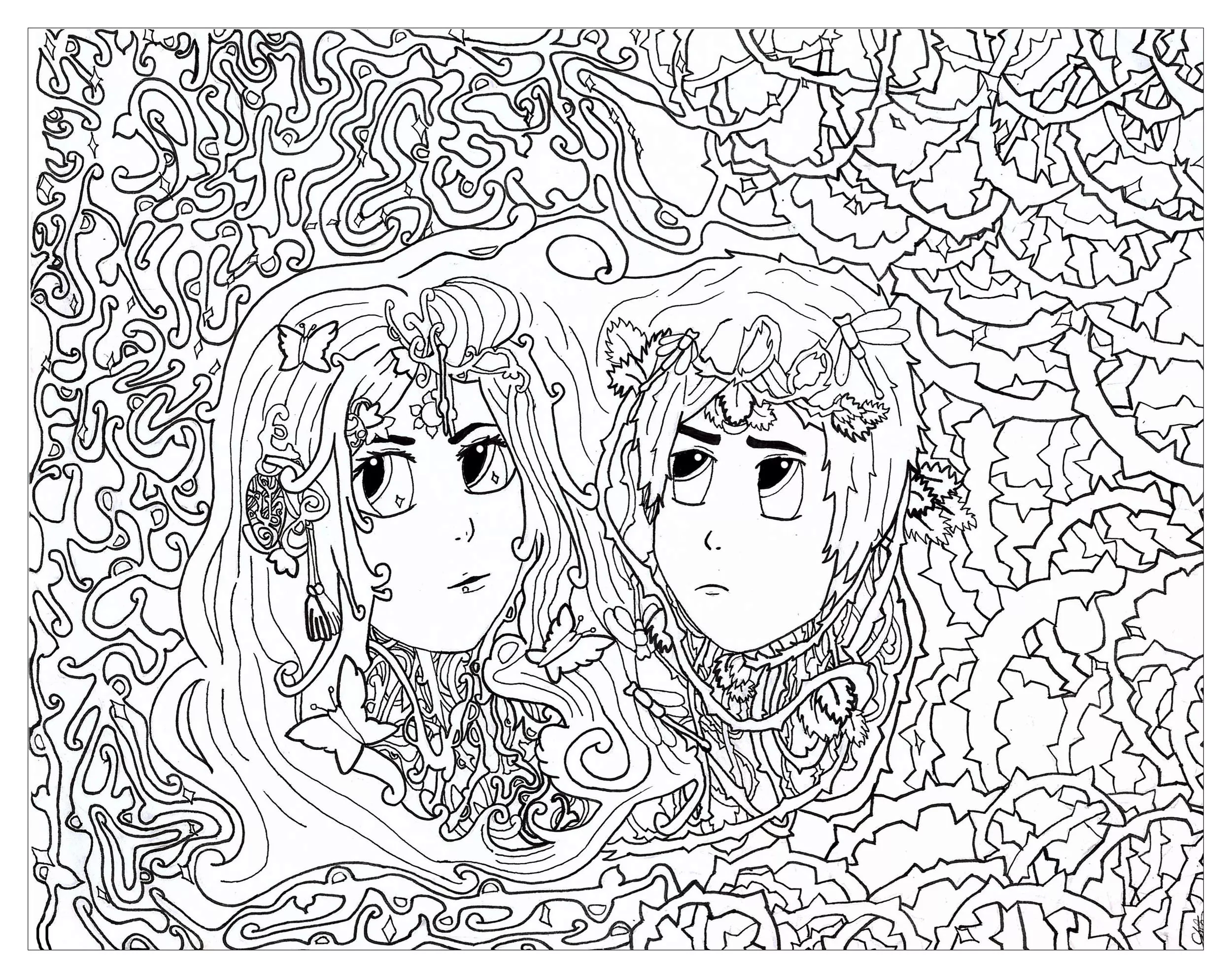 Gemini (Printable Anti-stress / Zen Coloring Page for adults)