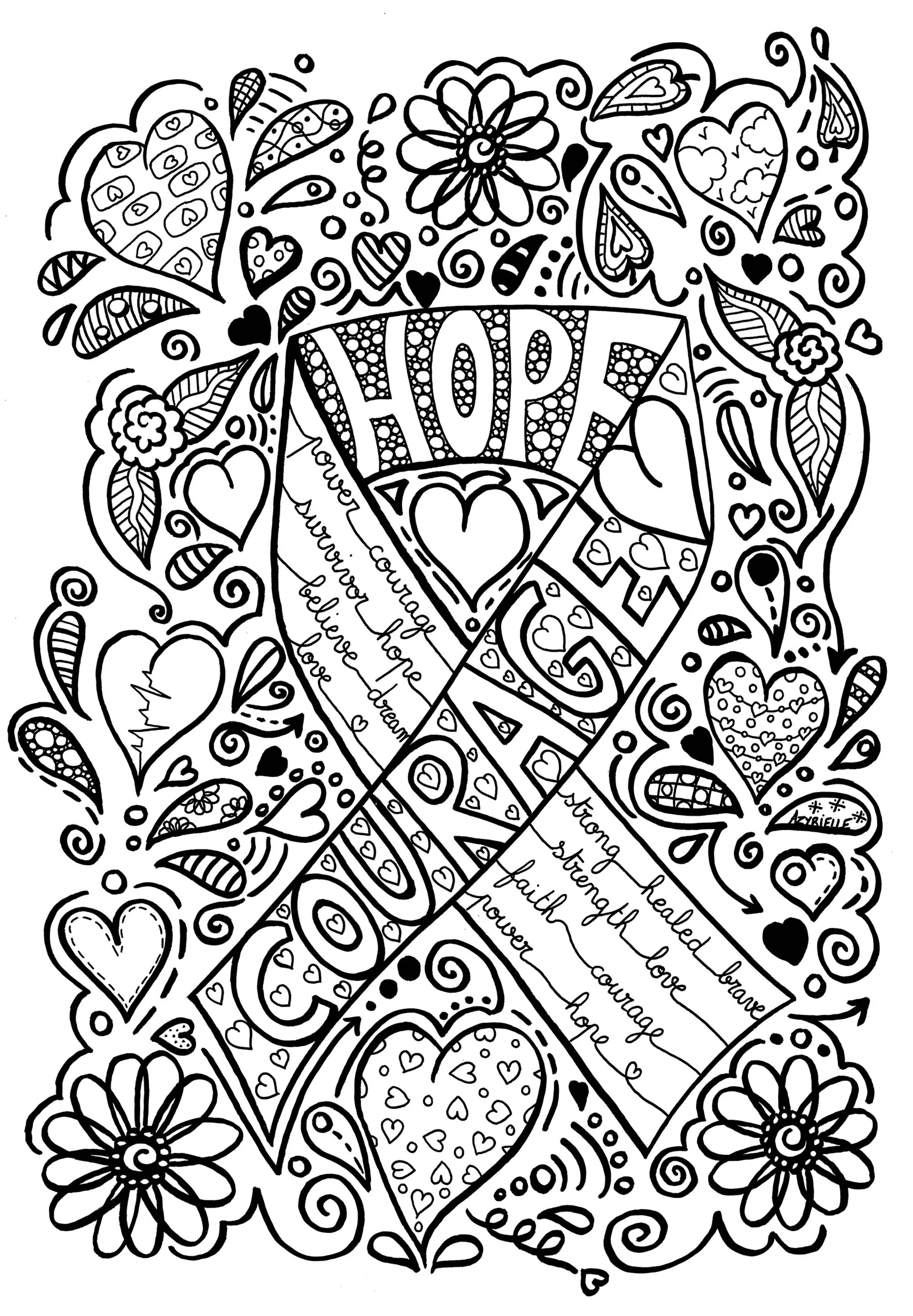 Pink Month : Hope & Courage (Printable Anti-stress / Zen Coloring Page for adults)
