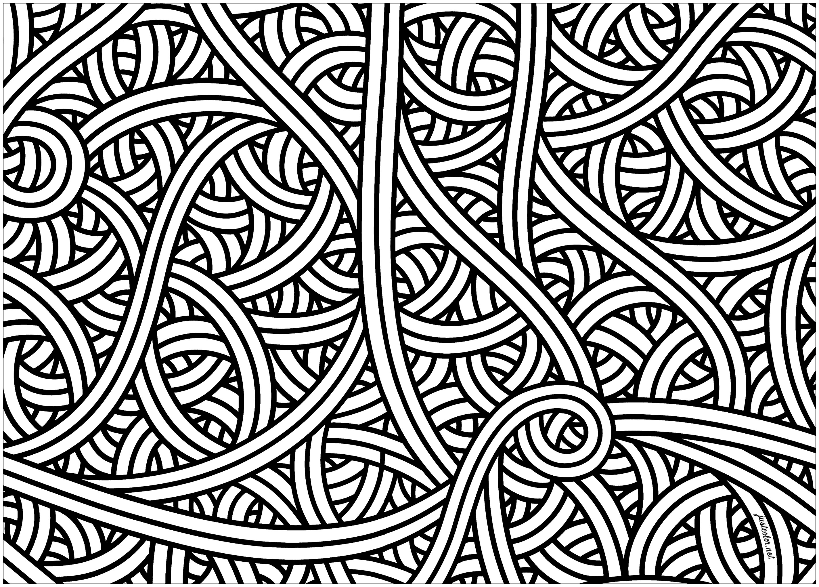 Coloring page with numerous intertwined lines. Perfect to give you an intense moment of relaxation !, Artist : Art. Isabelle