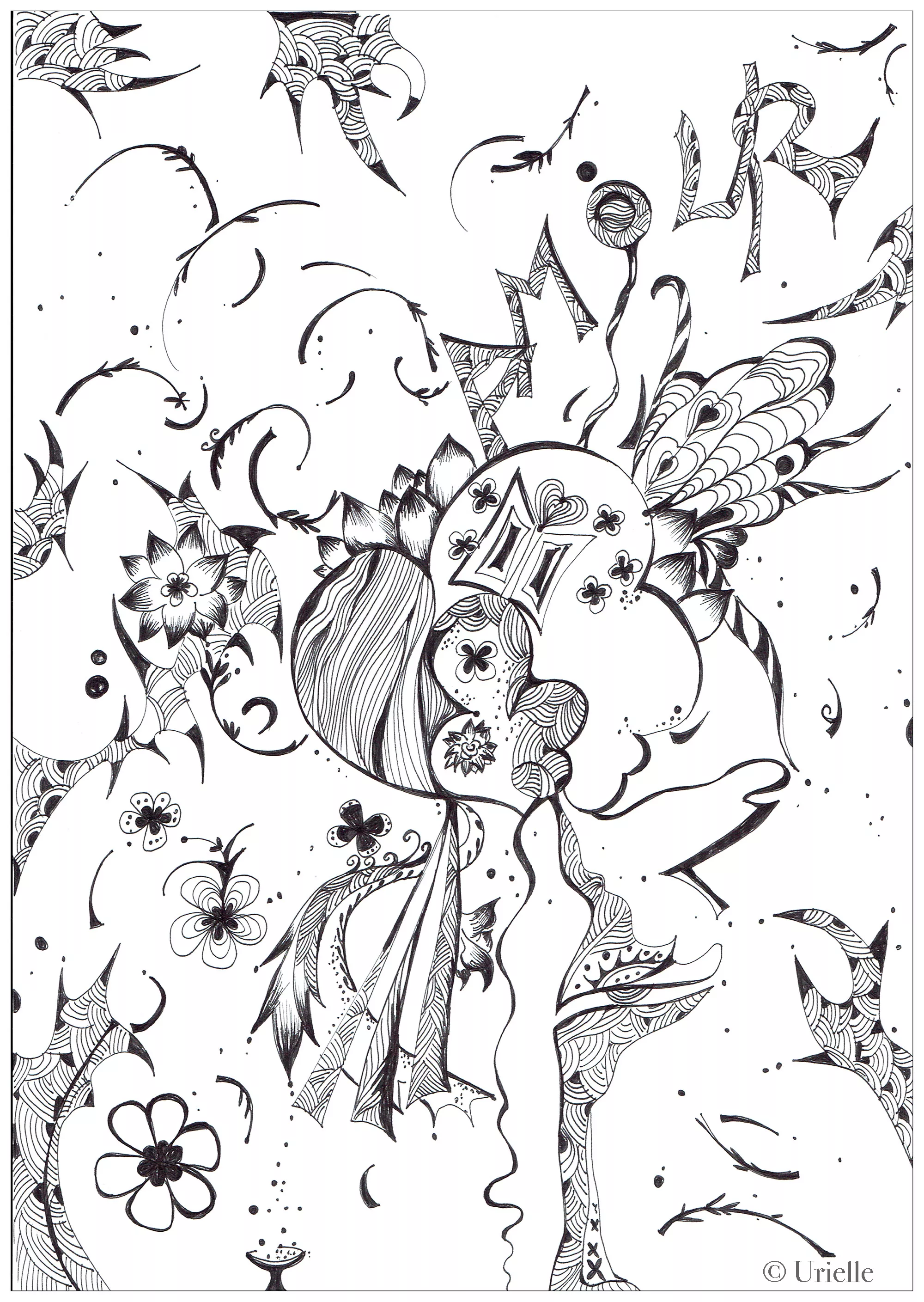 Love by urielle (Printable Anti-stress / Zen Coloring Page for adults)