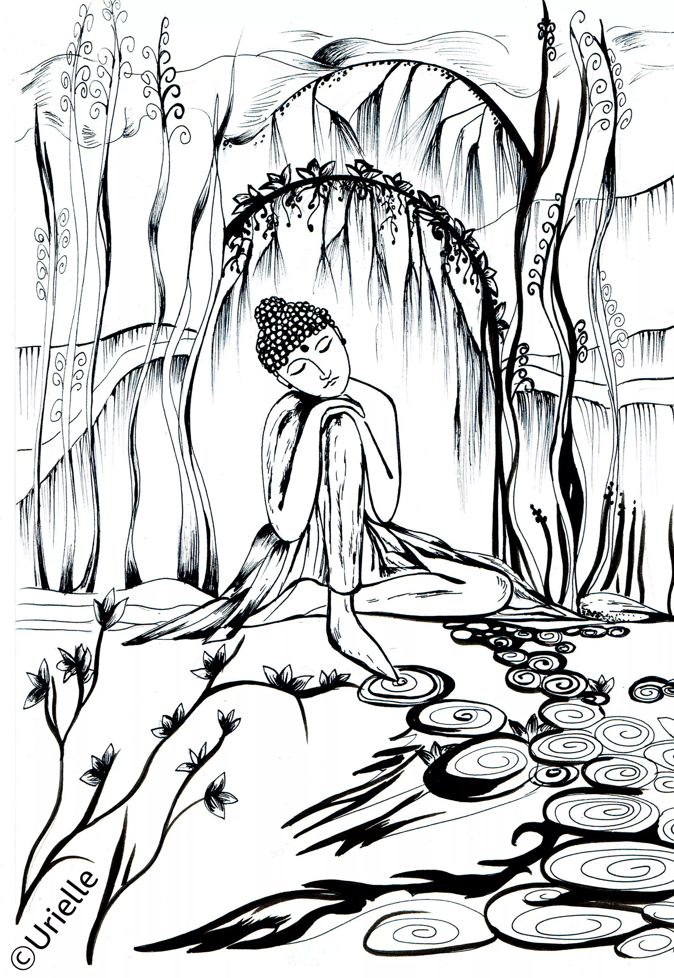 In the quiet (Printable Anti-stress / Zen Coloring Page for adults)