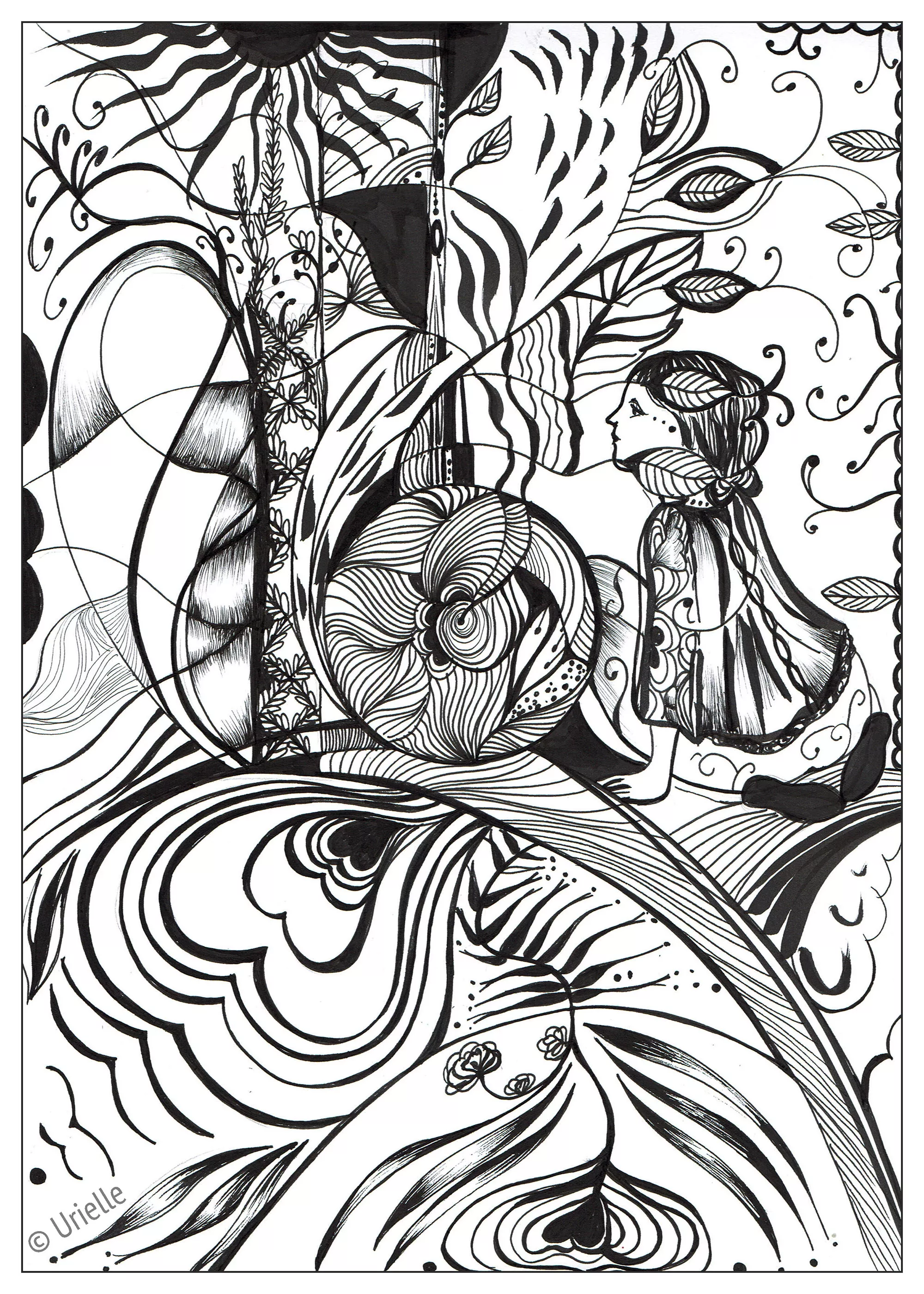 Reflection of love urielle (Printable Anti-stress / Zen Coloring Page for adults)
