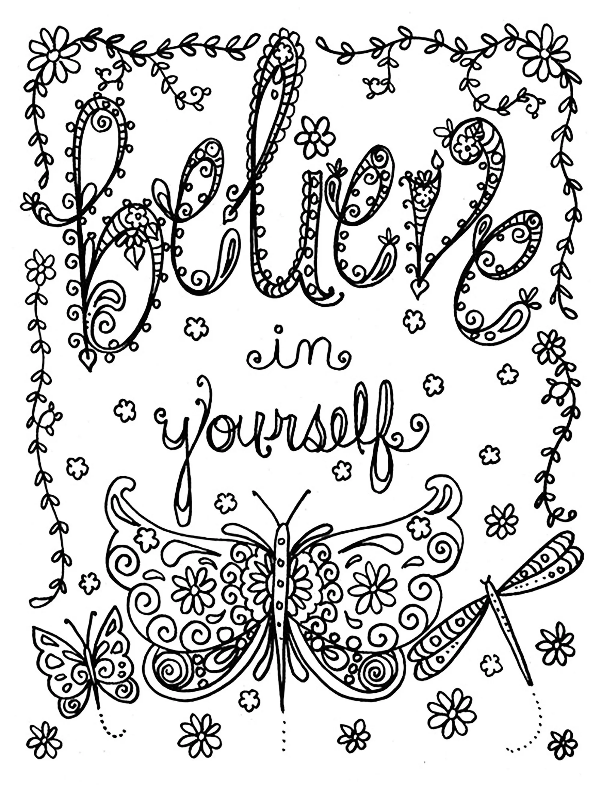 Believe in yourself by deborah muller (Printable Anti-stress / Zen Coloring Page for adults)