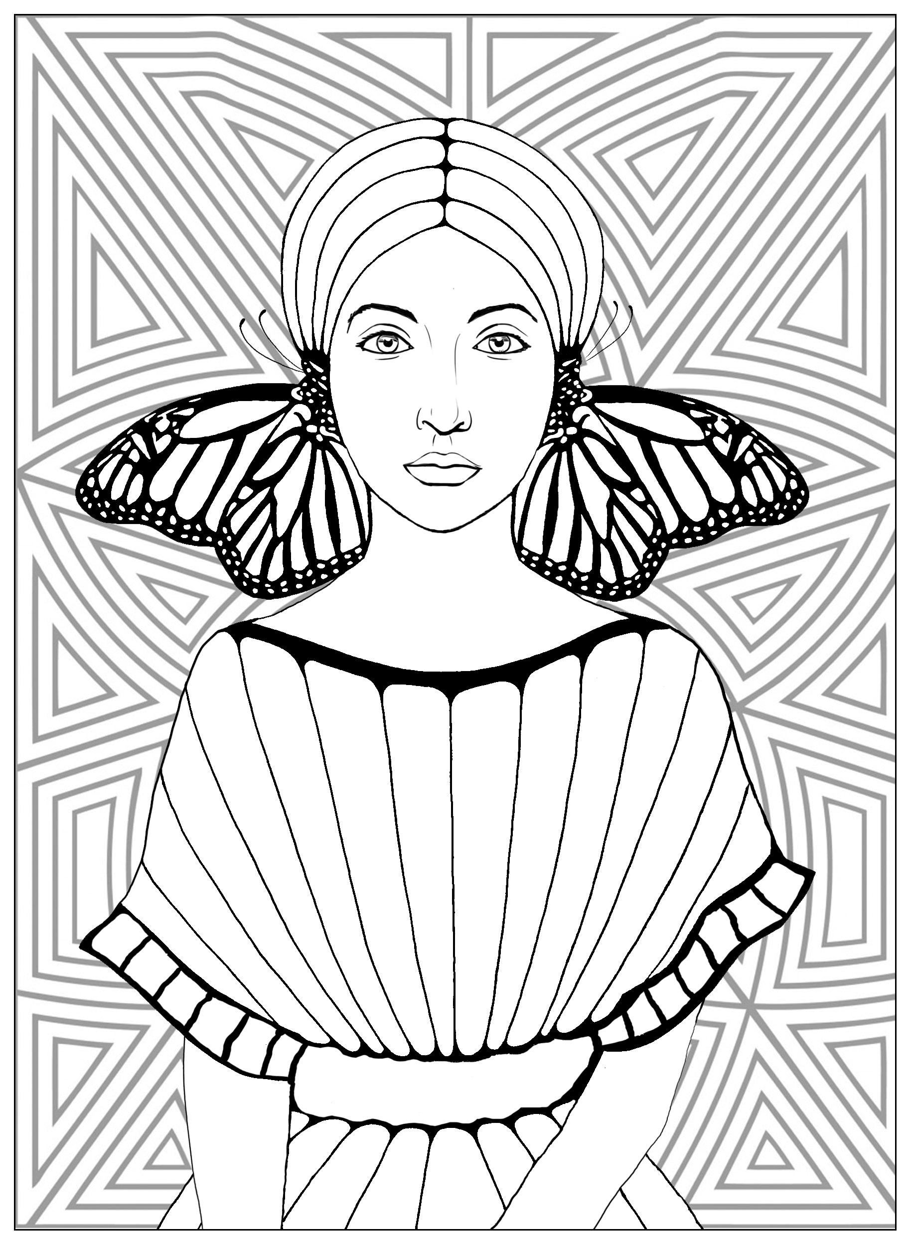 Butterflies girl - Anti stress Adult Coloring Pages