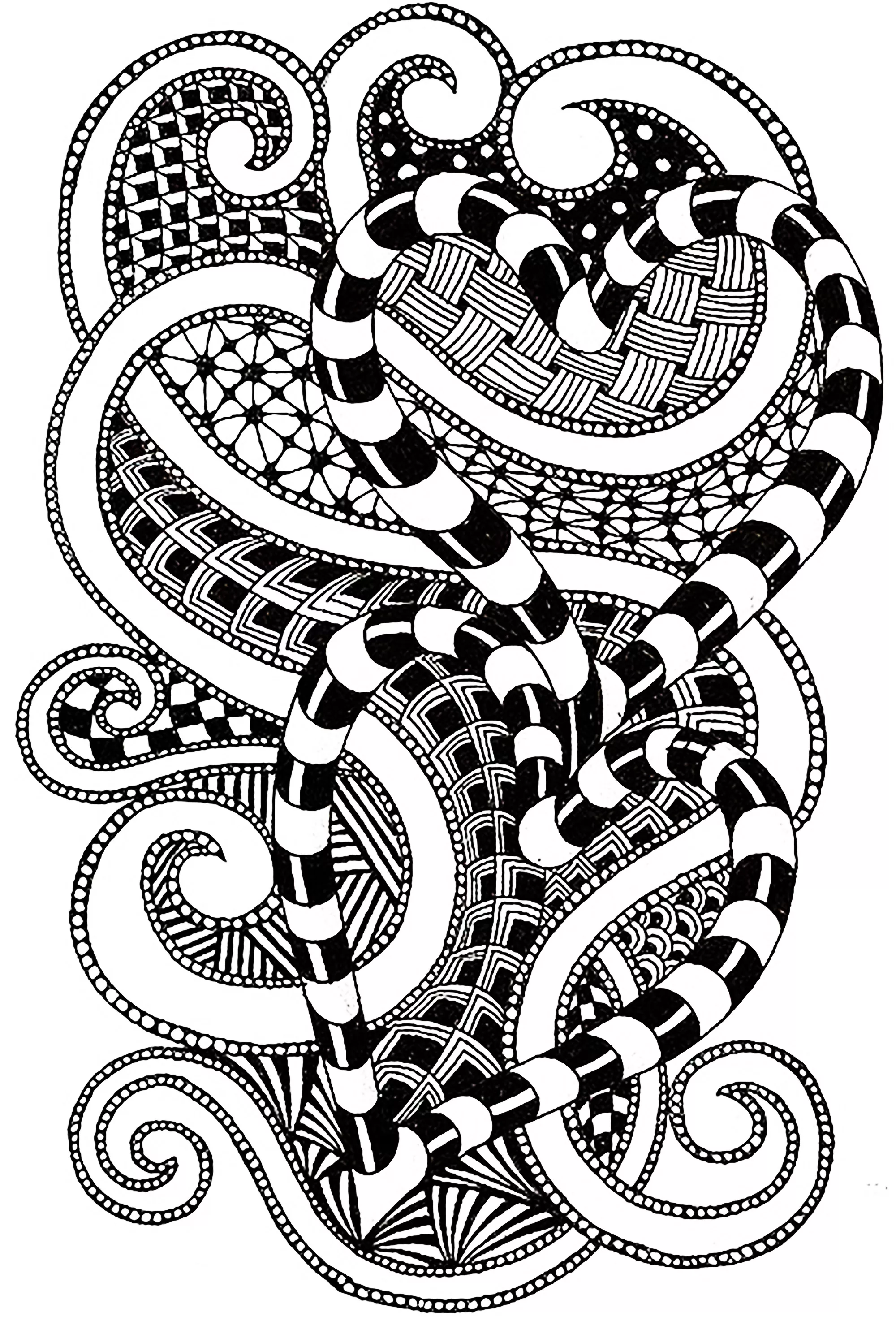 Zen anti stress curves tunels and hearts (Printable Anti-stress / Zen Coloring Page for adults)