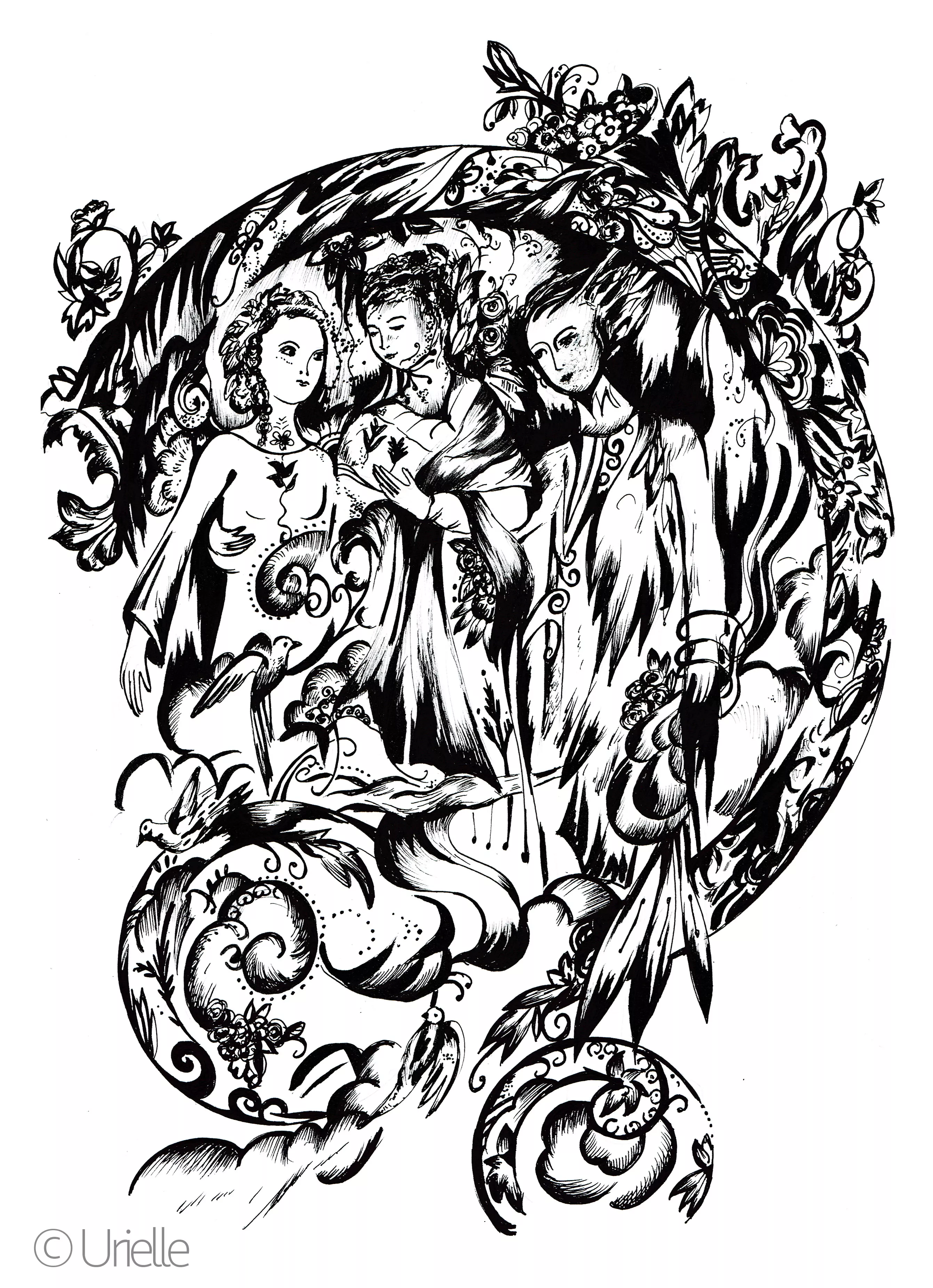 Urielle trinity (Printable Anti-stress / Zen Coloring Page for adults)