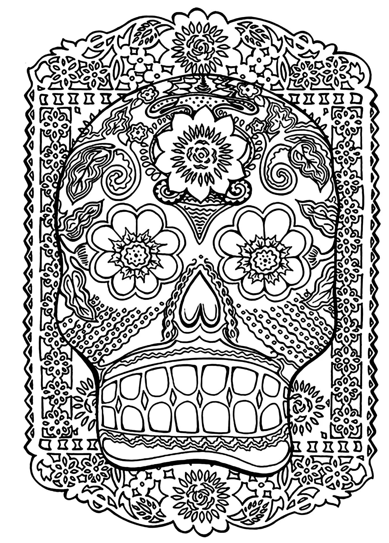 Skull head antistress (Printable Anti-stress / Zen Coloring Page for adults)