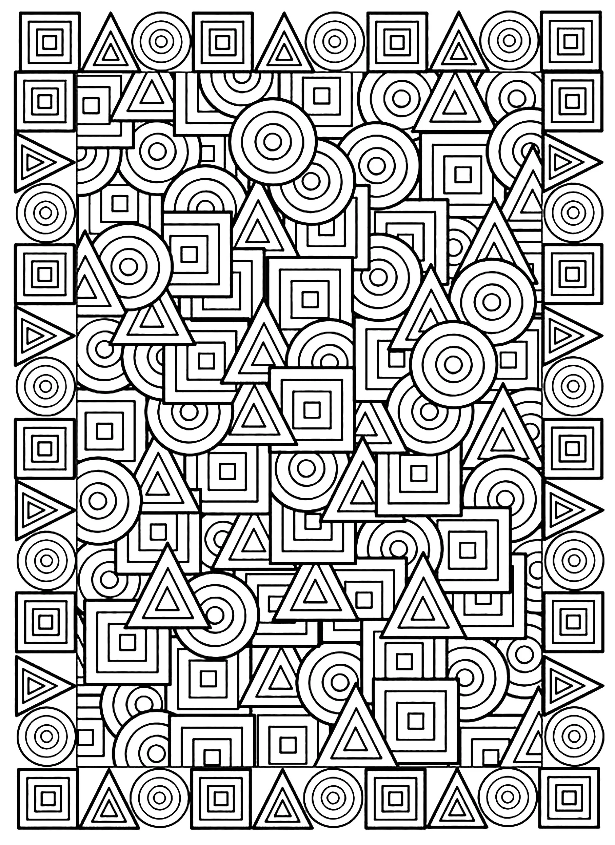 Interwoven geometric shapes (Printable Anti-stress / Zen Coloring Page for adults)