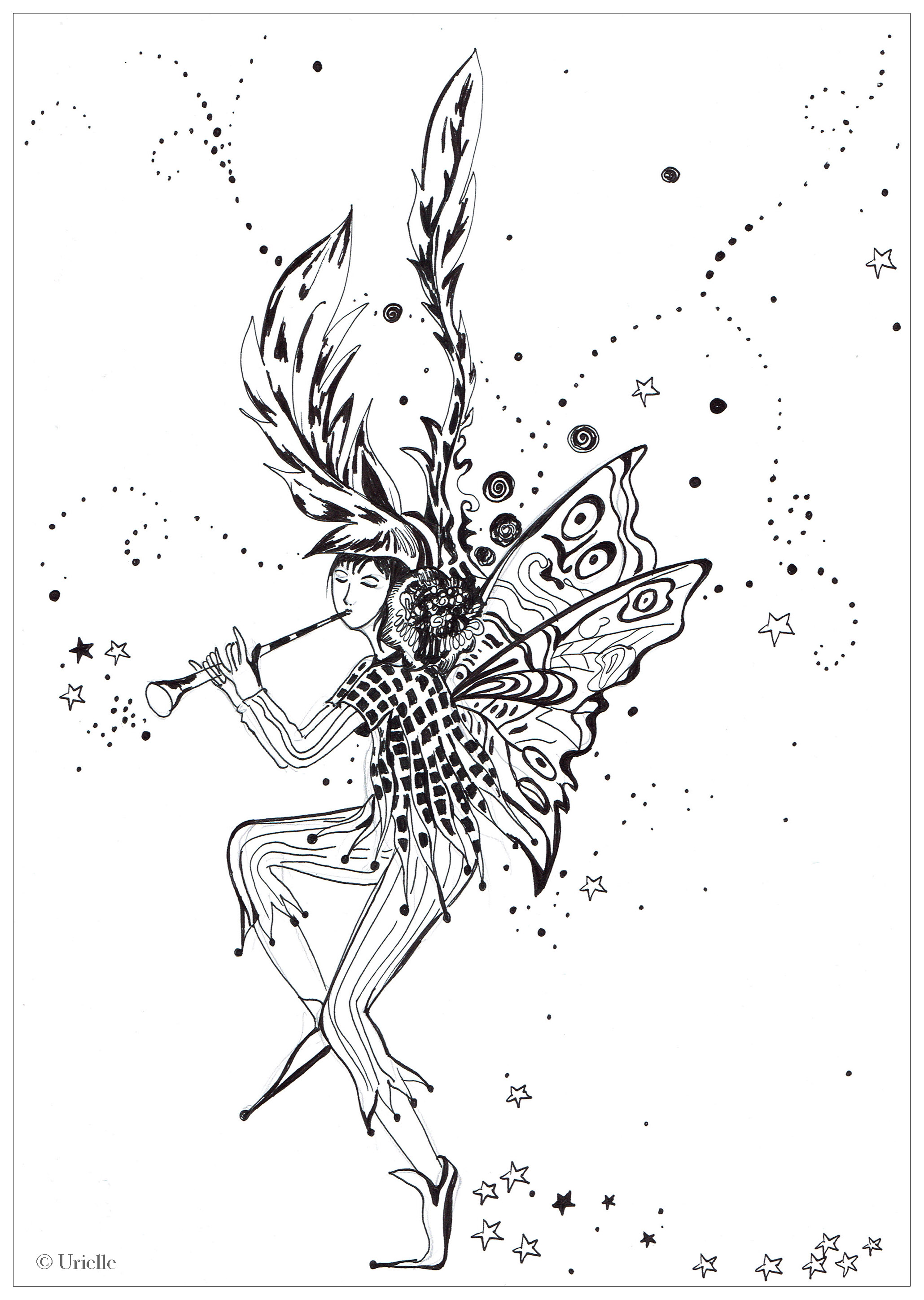 Announcing winter. Pretty fairy with butterfly wings, announcing the arrival of winter, Artist : Urielle