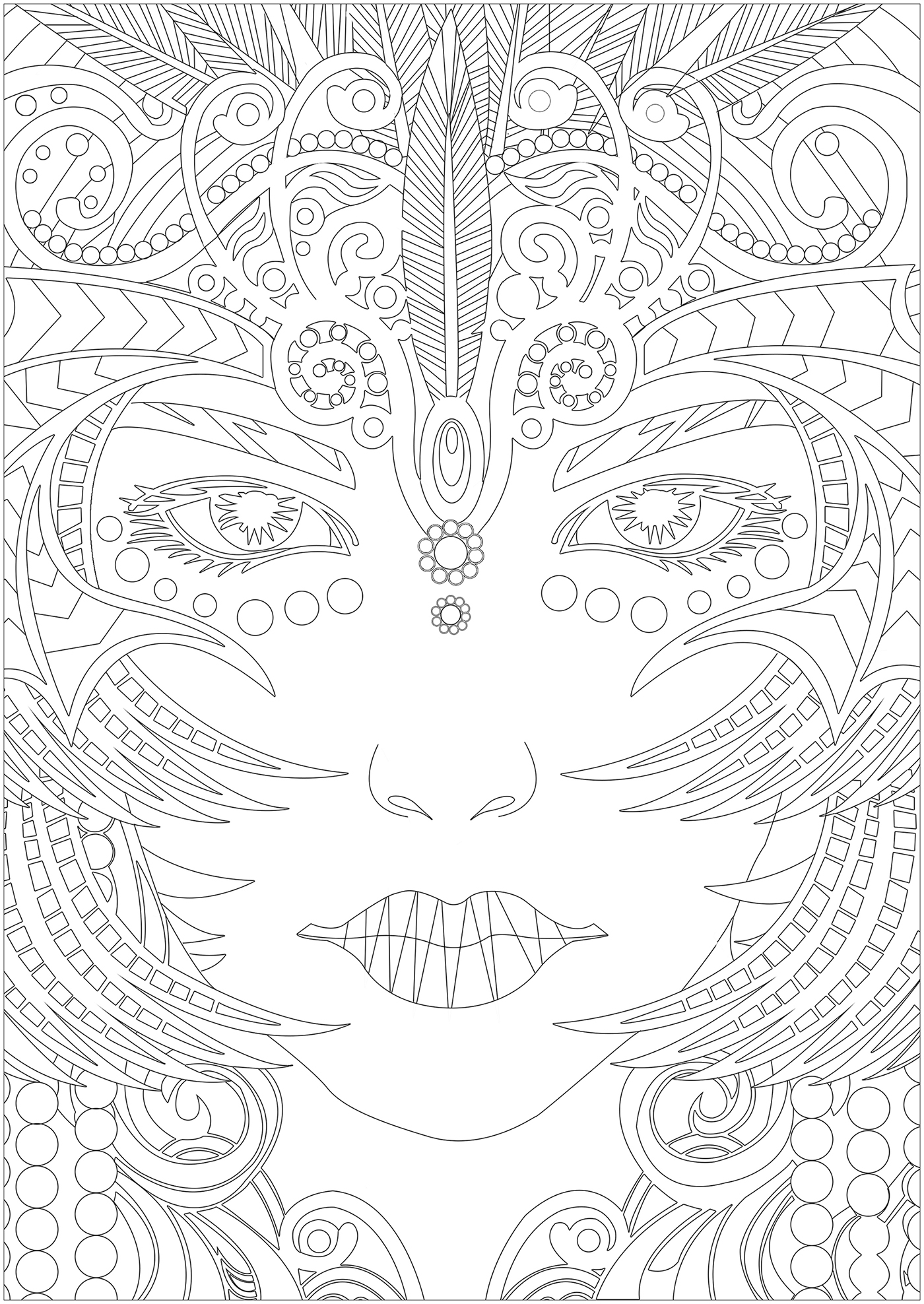 Color this magnificent woman face full of little details. Inspiré d'un dessin de Cristina Mcallister, Artist : Reda