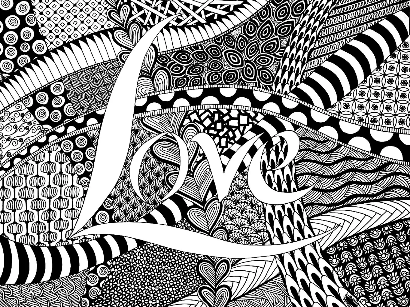 Zen and love (Printable Anti-stress / Zen Coloring Page for adults)