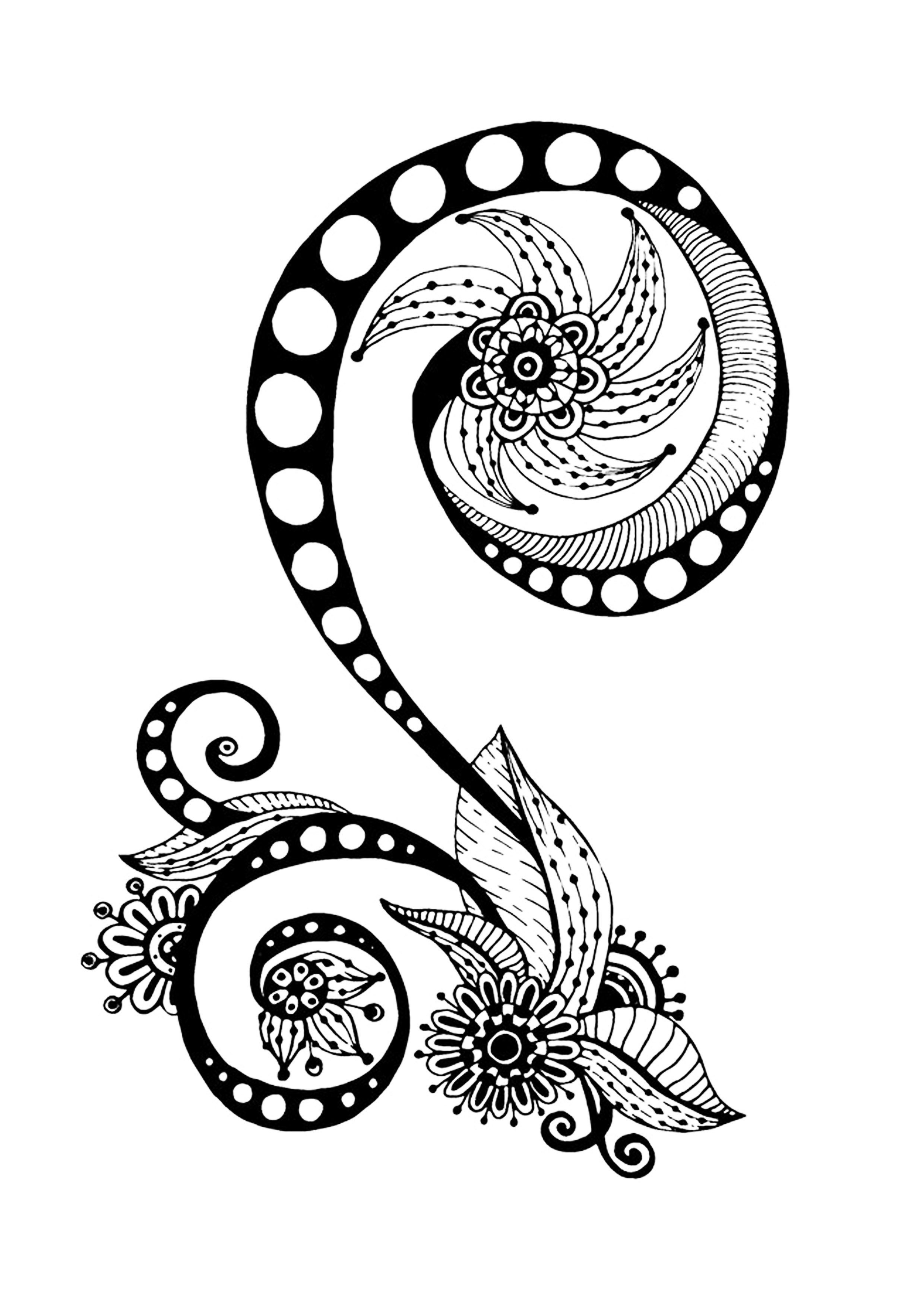 Zen & Anti-stress Coloring page : Abstract pattern inspired by flowers : n°11, Artist : Juliasnegireva   Source : 123rf