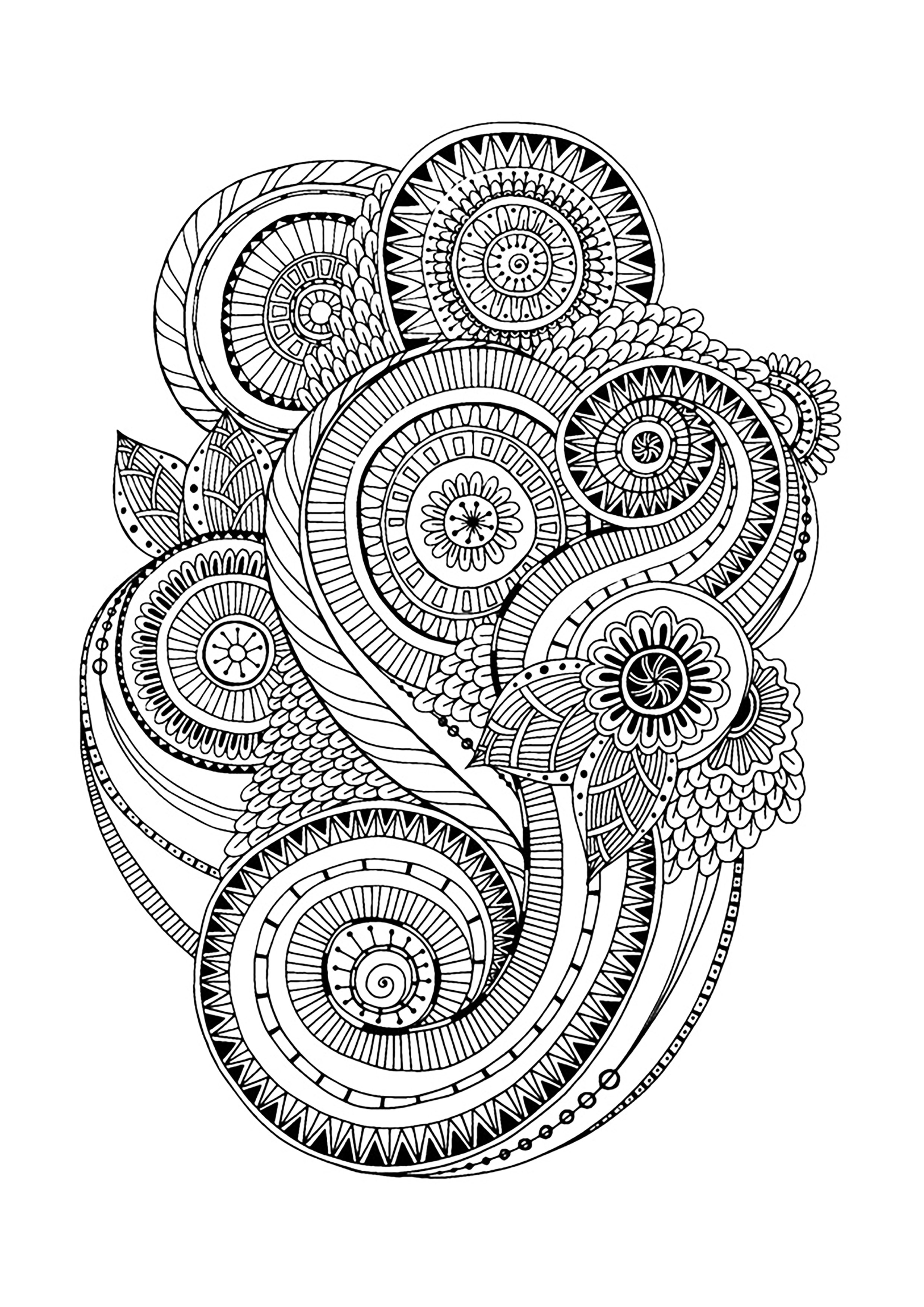 Zen & Anti-stress Coloring page : Abstract pattern inspired by flowers : n°2, Artist : Juliasnegireva   Source : 123rf