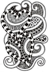 Coloring adult zen anti stress to print curves tunels and hearts