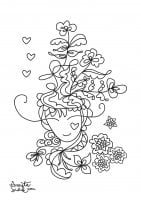 coloring-adult-flowers-girl-1 (Anti-stress / Zen Coloring Page)