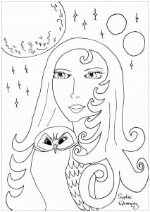 Full moon and owl (Anti-stress / Zen Coloring Page)