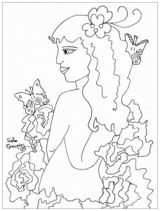 The beauty with butterflies (Anti-stress / Zen Coloring Page)
