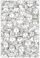 Many simple faces to color (Anti-stress / Zen Coloring Page)