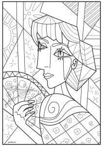 Woman's face drawn in the style of Picasso (Anti-stress / Zen Coloring Page)