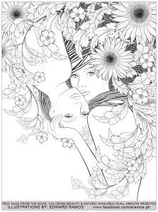 Intermingled faces and sunflowers
