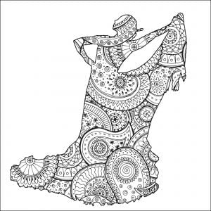 Flamenco dancer shape with patterns (Anti-stress / Zen Coloring Page)