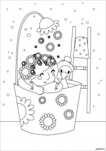 Young girl in the bath (Anti-stress / Zen Coloring Page)