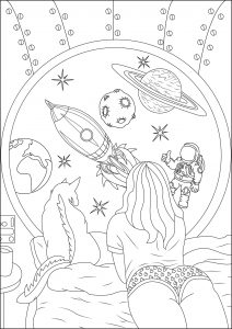 Coloring girl dream space travel