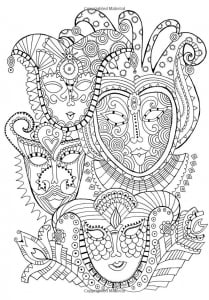 Pretty carnival masks with simple patterns, to color (Anti-stress / Zen Coloring Page)