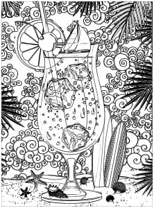 Cocktail at the sun ! (Anti-stress / Zen Coloring Page)
