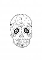 A coloring page of skull with flower patterns very relaxing (Anti-stress / Zen Coloring Page)