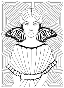 Butterflies woman (Anti-stress / Zen Coloring Page)