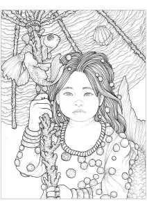"Enfantasia" : cute and mysterious little girl to color