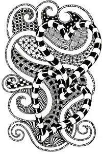 Intertwined ribbons and decorative spirals