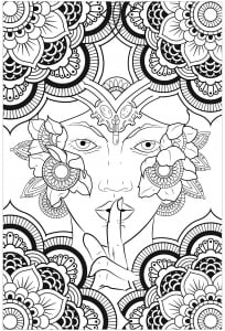 Silent Woman, with mandalas (Anti-stress / Zen Coloring Page)