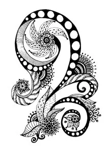 Floral volute adorned with circles and leaves